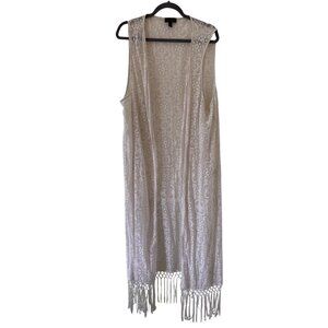 Jessica Simpson 3X Sleeveless Lace Duster Cardigan With Fringe Hem Ivory Boho